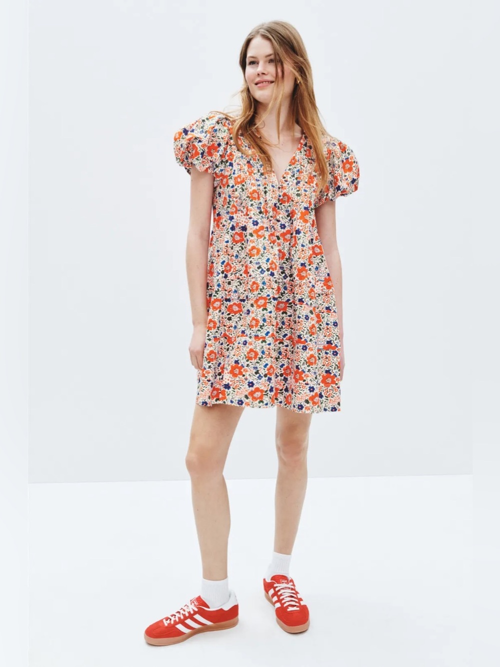 HUNTER BELL White Mini Dress with Red and Navy Floral Print